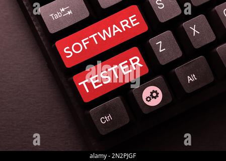 Text caption presenting Software Tester, Business overview implemented to protect software against malicious attack Stock Photo