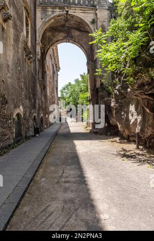 During the 1669 eruption of Mount Etna, lava overflowed the city walls of Catania and came within a few yards of the Benedictine monastery Stock Photo