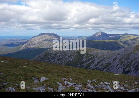 The Scottish Mountain Corbetts Arkle & Foinaven from near the Summit of Meallan Liath Coire Mhic Dhughaill, North West Sutherland, Scottish Highlands. Stock Photo