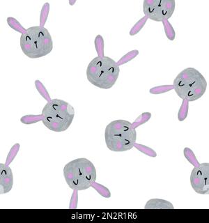 Hand drawn seamless Easter bunny pattern. Cute bunny, white background. Watercolor Illustration. Stock Photo