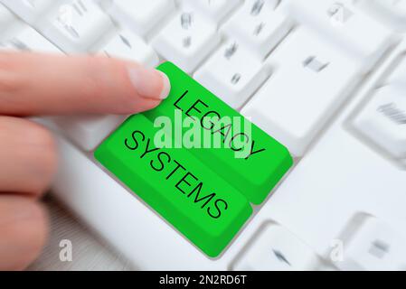 Sign displaying Legacy Systems, Word Written on old method technology computer system or application program Stock Photo
