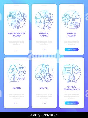 Food safety hazards and HACCP blue gradient onboarding mobile app screens set Stock Vector