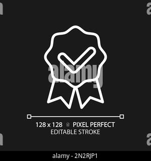 Award badge with check mark pixel perfect white linear icon for dark theme Stock Vector