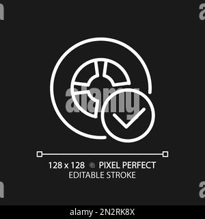 Vehicle tire safety pixel perfect white linear icon for dark theme Stock Vector