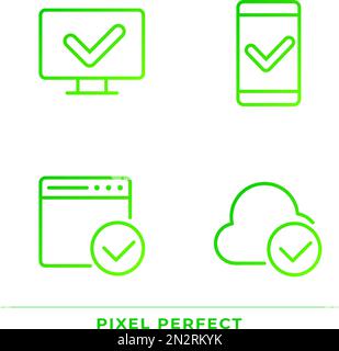 Checkmarks in digital tech pixel perfect gradient linear vector icons set Stock Vector