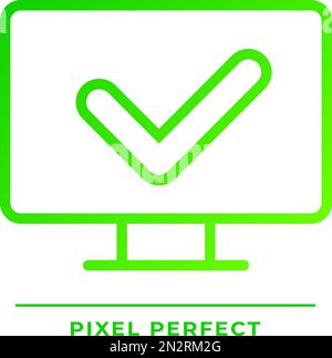 Computer with check mark pixel perfect gradient linear vector icon Stock Vector