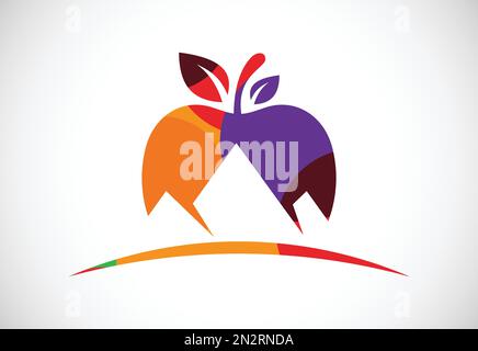 Low poly style apple and Mountain logo sign symbol in flat style on white background Stock Vector