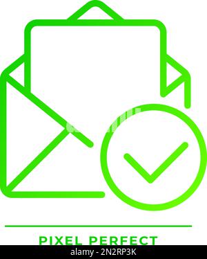 Letter with check mark pixel perfect gradient linear vector icon Stock Vector