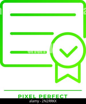 Diploma with check mark pixel perfect gradient linear vector icon Stock Vector