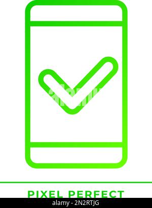 Mobile phone with check mark pixel perfect gradient linear vector icon Stock Vector