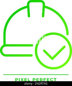 Hard hat with check mark pixel perfect gradient linear vector icon Stock Vector