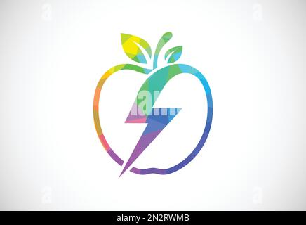 Low poly style apple and electricity logo sign symbol in flat style on white background Stock Vector
