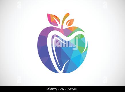 Low poly style dental apple logo sign symbol design, Green apple tooth teeth dent dental dentist image icon Stock Vector