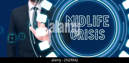 Text caption presenting Midlife Crisis, Business overview Software development technique Decomposing an application Stock Photo