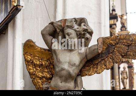 Gdansk, Poland - Sept 9, 2020: Baroque sculpture of  angel in St. Mary's Basilica in Gdansk. Poland Stock Photo