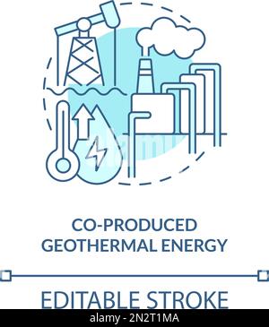Co-produced geothermal energy blue concept icon Stock Vector