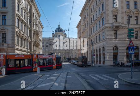 View of trams at the Vienna Ring Road (Ringstrasse), a circular grand boulevard that serves as a ring road around the historic district of Vienna Stock Photo