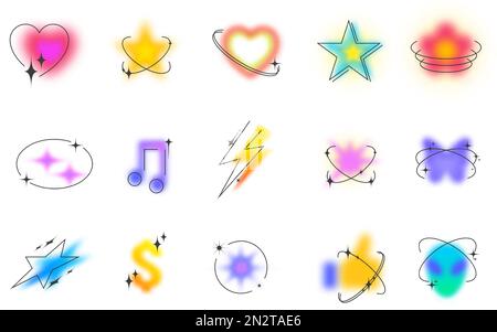 Blurred gradient shapes. Minimalist y2k aesthetic heart, retro