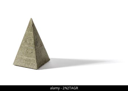 Gray pyramid shaped sculpture made of cement casting geometric shadow on white background Stock Photo