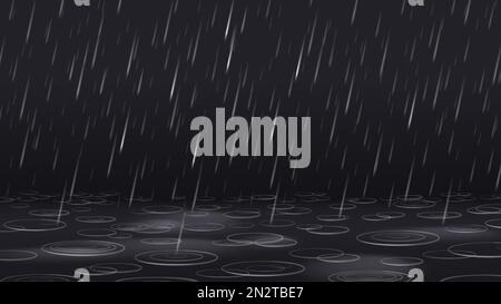 Heavy rain. Capillary surface waves circles on water surface from blurred falling raindrops, rippling rain puddle vector background illustration Stock Vector