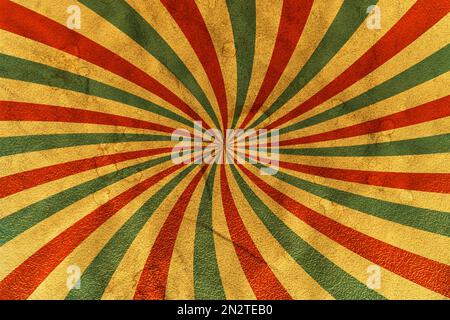 Vintage paper background with rays or stripes in the center. Solar multi-colored rays with spots. Circus poster. Stock Photo
