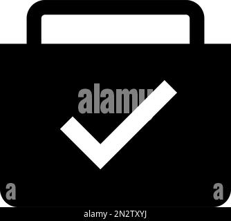 Bag silhouette icon with check mark. Editable vector. Stock Vector