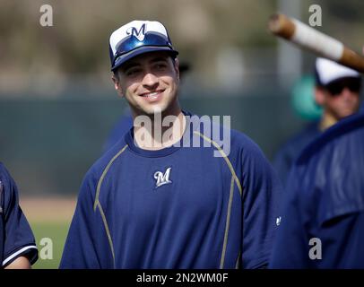 Milwaukee Brewers' Ryan Braun smiles during his at-bat against the Houston  Astros during the first inning of a baseball game Wednesday, May 16, 2012,  in Houston. (AP Photo/Pat Sullivan Stock Photo 