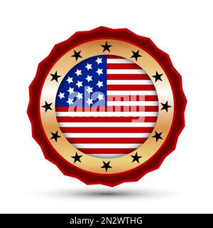 Gold badge and icon with USA flag symbol. Stock Vector