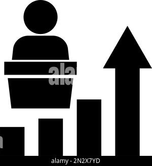 Silhouette icon of a rising bar graph and a person making a campaign speech. Editable vector. Stock Vector