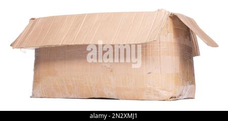 Battered cartboard box isolated on a white background Stock Photo