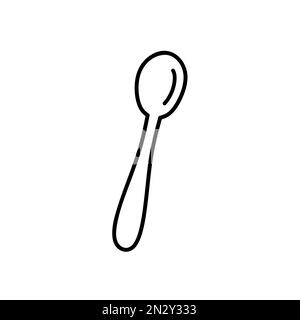 Spoon isolated on white background. Kitchen utensils. Vector hand-drawn doodle illustration. Perfect for decorations, logo, various designs. Stock Vector