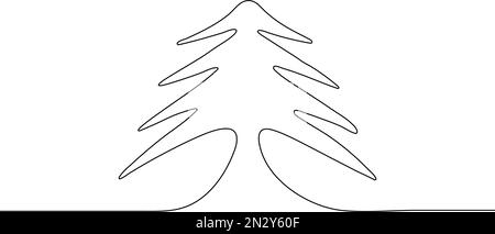 Christmas tree - one line drawing. Continuous line. Hand-drawn minimalist illustration, vector. Stock Vector