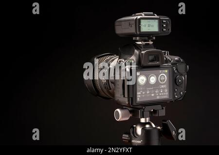SOSNOVY BOR, RUSSIA - FEBRUARY 02, 2023: NIKON D5200 camera, Godox XT2 Stock Photo