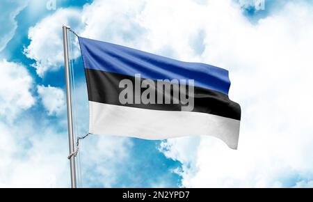Estonia flag waving on sky background. 3D Rendering Stock Photo - Alamy