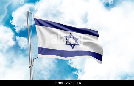 Israel flag waving on sky background. 3D Rendering Stock Photo - Alamy