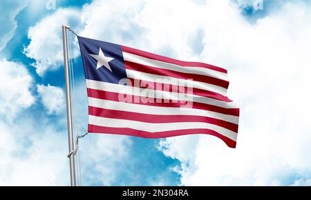 Liberia flag waving on sky background. 3D Rendering Stock Photo - Alamy
