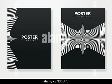 Set of minimal geometric design posters, vector template with lines elements, modern hipster style Stock Vector