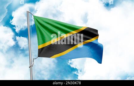 Tanzania flag waving on sky background. 3D Rendering Stock Photo - Alamy