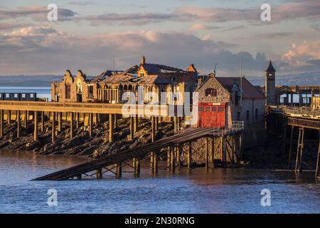 The Old Birnbeck Island Pier in the winter sunlight, Weston-super-Mare, Somerset, England Stock Photo