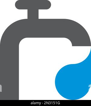 Water tap icon logo sign vector outline in black and white color Stock ...
