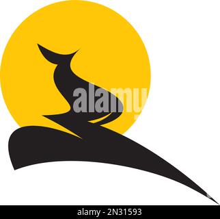 wolf howling at moon logo icon design Stock Vector