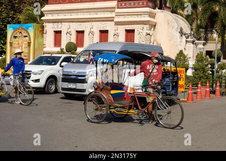 Chiang Mai, Thailand, January 16 2023:   Thailand rickshaw three, Tuktuk, Taxi of Chiang Mai Thailand, Tricycle Stock Photo