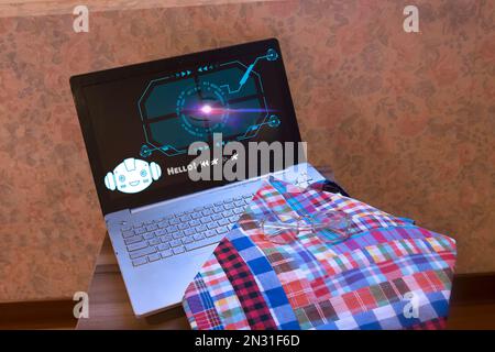 Robot Chat is a modern technology using in all occupation including bussiness, industry, research or health care system helping people in near future. Stock Photo