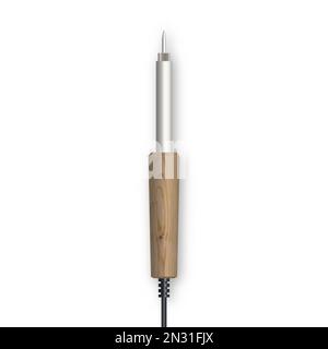 Electric soldering iron with wooden handle isolated on a white background. Top view, 3D vector illustration. Stock Vector