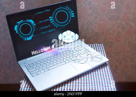 Robot Chat is a modern technology using in all occupation including bussiness, industry, research or health care system helping people in near future. Stock Photo