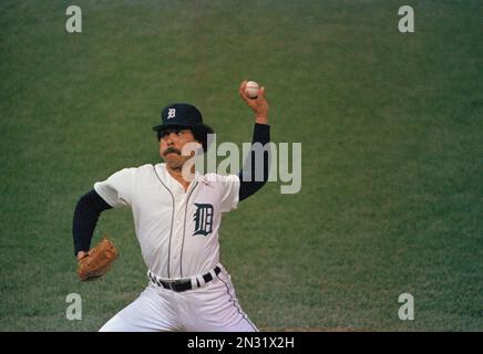 Detroit Tigers pitcher Willie Hernandez and catcher Lance Parrish celebrate  Oct. 14, 1984 after beating the San Diego Padres to win the World Series.  (AP Photo/Ron Heflin Stock Photo - Alamy