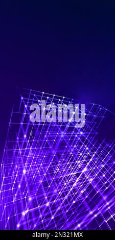 Abstract cube of dots connection background. tech backdrop of connections of blockchain. tech concept. Vertical Size Stock Photo