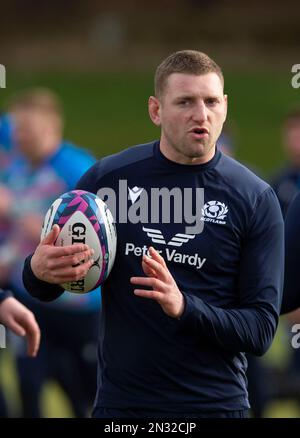 7th February 2023: Guinness Six Nations 2023. ScotlandÕs Finn Russell during the Scotland Rugby squad training session, Oriam, Riccarton, Edinburgh. Credit: Ian Rutherford Alamy Live News Stock Photo