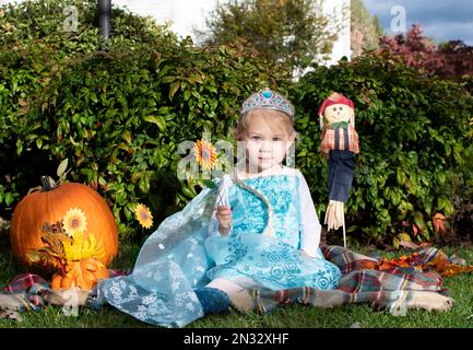 Cute caucasian toddler girl dressed up like a princess with tiara Stock Photo