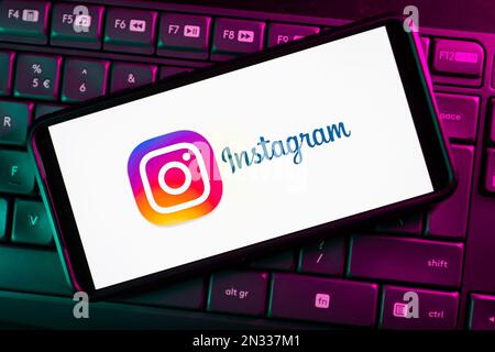 Poland. 07th Feb, 2023. In this photo illustration an Instagram logo seen displayed on a smartphone. (Photo by Mateusz Slodkowski/SOPA Images/Sipa USA) Credit: Sipa USA/Alamy Live News Stock Photo